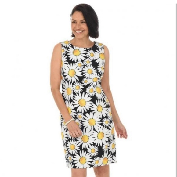 Ronni Nicole Daisy Print Midi Dress - Black, White, and Yellow Size 20W - Picture 1 of 8